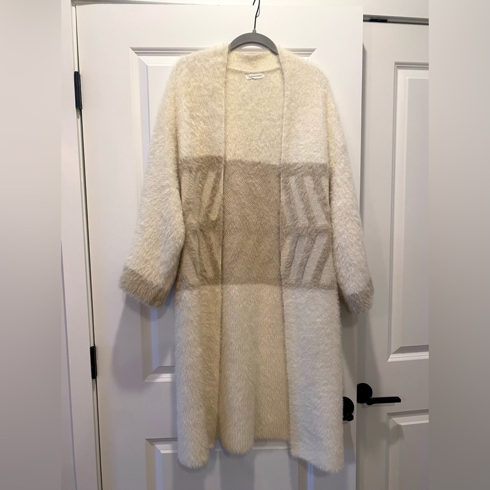 Anthropology White & Brown Fuzzy Cardigan